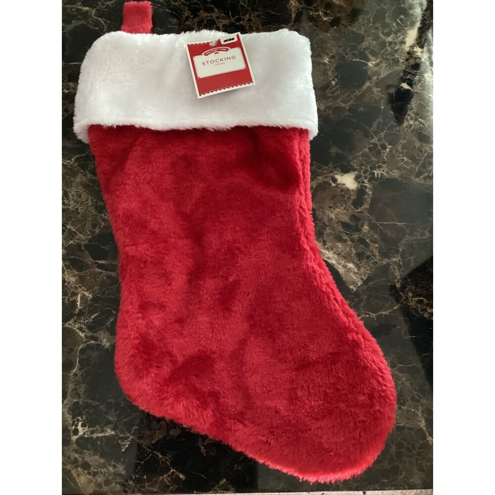 New Holiday Time Red & White 16” Christmas Stocking Faux Fur Trim